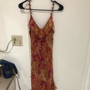 Asymmetrical Silk Dress with Rosette Straps